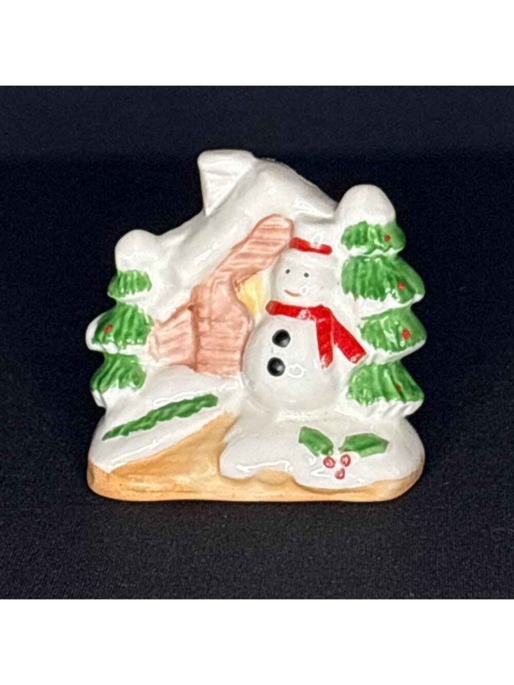 Christmas Snowman Mini Decorative Ceramic Figurine Cabin Trees House Enesco 3"